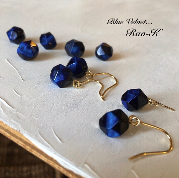 ✨14kgf ブルータイガーアイのピアス/イヤリング ピアス（フック