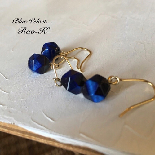 ✨14kgf ブルータイガーアイのピアス/イヤリング ピアス（フック