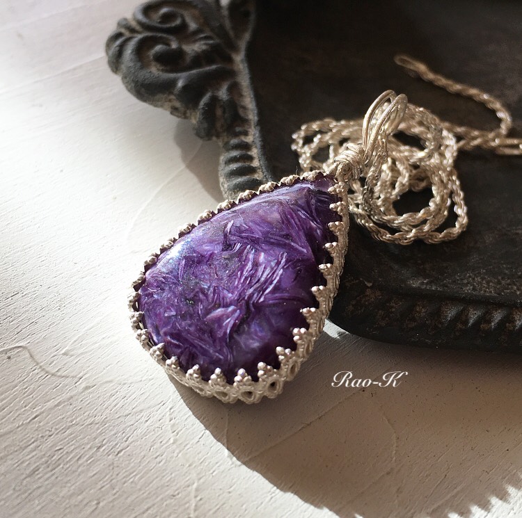 ✨silver925アンティーク調ペンダントトップ〜チャロアイト