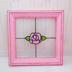 彩色玻璃玫瑰古董玫瑰面板定制包括古董粉紅色木框架 第5張的照片
