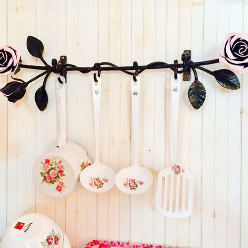 アイアン薔薇のキッチンツール4連フック/鉄製壁掛けウォールハンガー