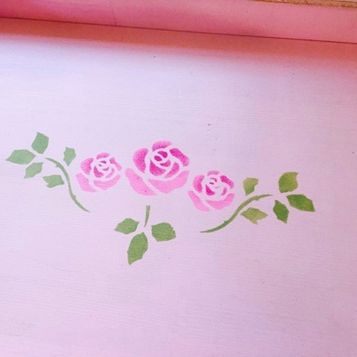 木製 薔薇とハートのトレイ☆可愛いおぼん ステンシルトレー お盆