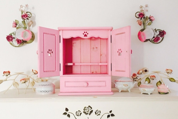 豪華寵物佛壇 L 號定制仿古粉色家用寵物佛壇粉色家具紀念盒 第1張的照片