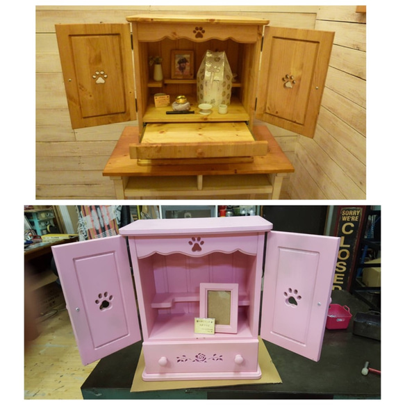 豪華寵物佛壇 L 號定制仿古粉色家用寵物佛壇粉色家具紀念盒 第8張的照片