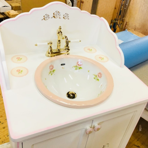 アンジェリカ 陶器製 薔薇の洗面ボウルラウンドL 国産ウォッシュ