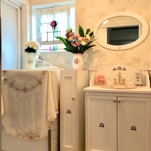 薔薇の洗面台 ジュリアン 木製 防水カバー付 カントリー家具