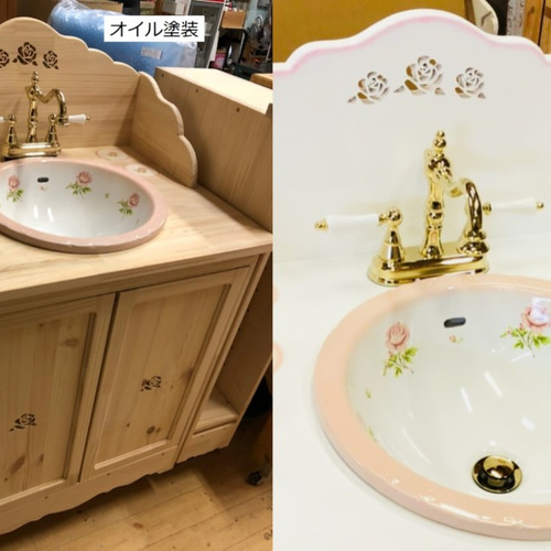 薔薇の洗面台 ジュリアン 木製 防水カバー付 カントリー家具