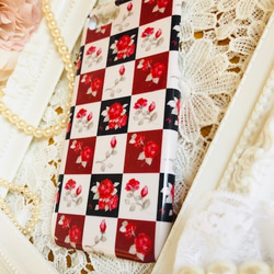 iPhone iPhone保護套日式薔薇格子圖案智能手機保護套精裝玫瑰玫瑰卡哇伊日本 第10張的照片
