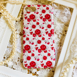 iPhoneアイフォンカバー 薔薇と蝶 スマホケース ハードカバーアンティーク調ローズ バラ kawaii japan 1枚目の画像