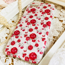 iPhone iPhone保護套玫瑰和蝴蝶智能手機保護套硬蓋古董玫瑰玫瑰卡哇伊日本 第3張的照片