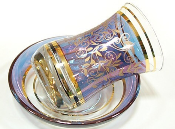 トルコ製チャイグラス&ソーサー 6客セット(ピンク・ブルー