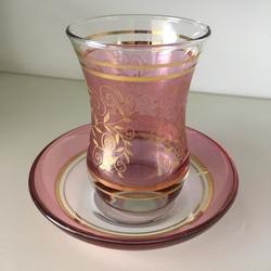 トルコ製  チャイグラス&ソーサー 1客　ティースプーン付き 4枚目の画像