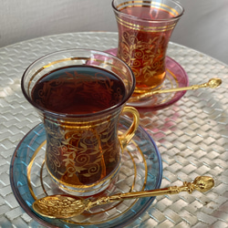 トルコ製  チャイグラス&ソーサー 1客　ティースプーン付き 6枚目の画像