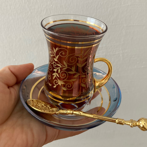 トルコ製 チャイグラス&ソーサー1客 ティースプーン付き グラス Alii