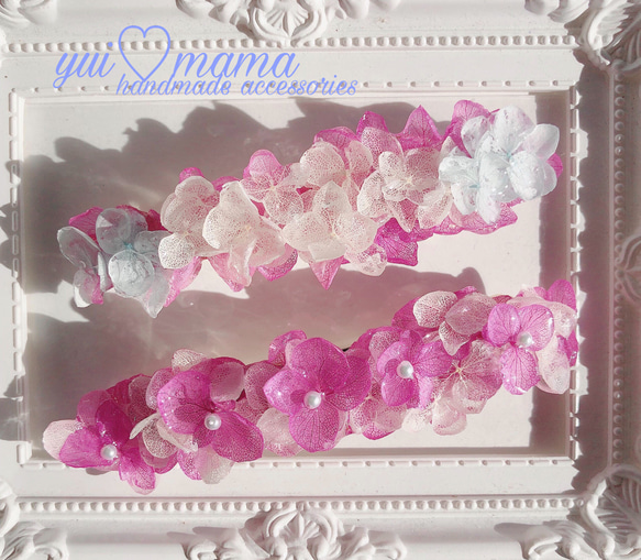 紫陽花バレッタ ピンクホワイトブルーMIX 4枚目の画像