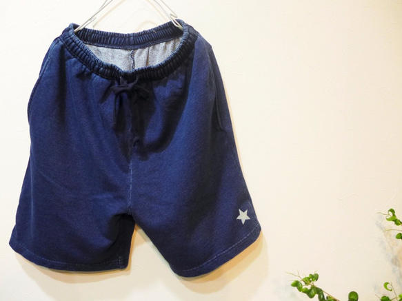 送料無料（再制作）indigo sweat star shorts　<onth> 4枚目の画像