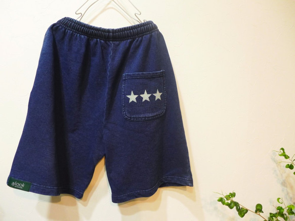 送料無料（再制作）indigo sweat star shorts　<onth> 5枚目の画像