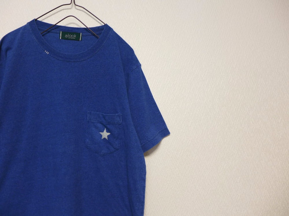 ライトインディゴ　L.indigo  one star stitch pocket Tee　<oscar> 4枚目の画像