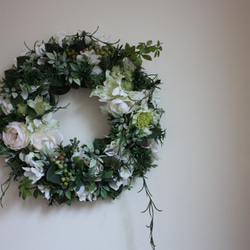 【再販×10】White&Greenリース　white紫陽花&クリスマスローズ 2枚目の画像