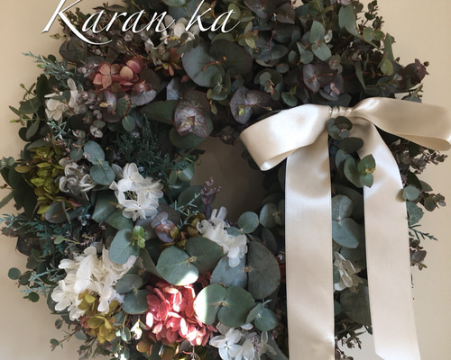 ユーカリ　紫陽花　リース Creema限定フレッシュユーカリ・紫陽花リース white ver