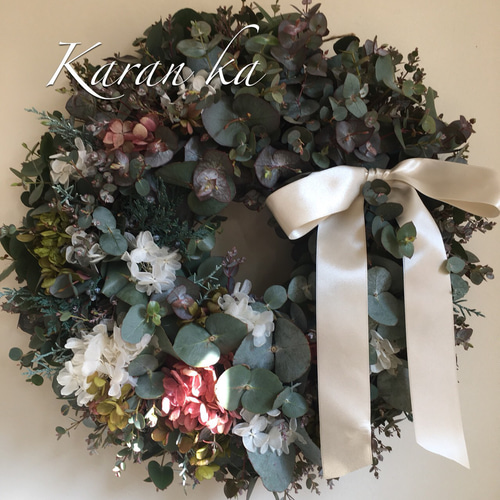 母の日》〜Creema限定フレッシュユーカリ・紫陽花リース white ver 