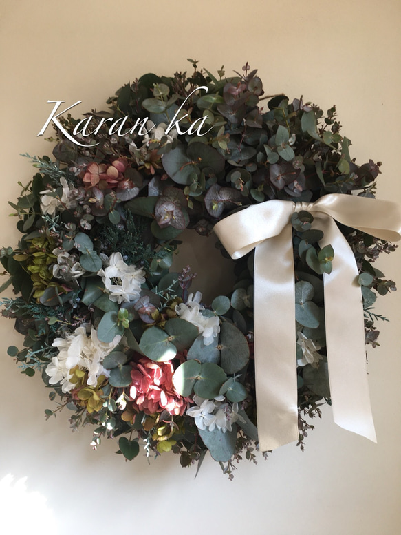 ユーカリ　紫陽花　リース eafabbbc7d22c57c8a57cd12d3adf0