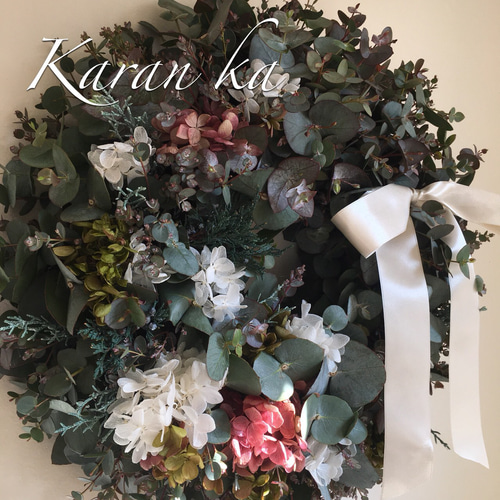 Creema限定フレッシュユーカリ・紫陽花リース white ver