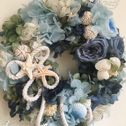 【再販×5】～ぷっくりローズシェルリース&リングピロー〜Blue Wreath〜 1枚目の画像