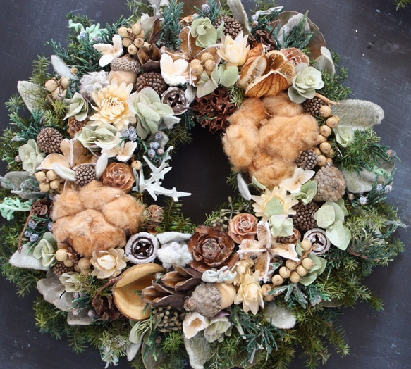 《再販》〜ぎっしり木の実Priserved クリスマスWreath〜Green ver. 1枚目の画像