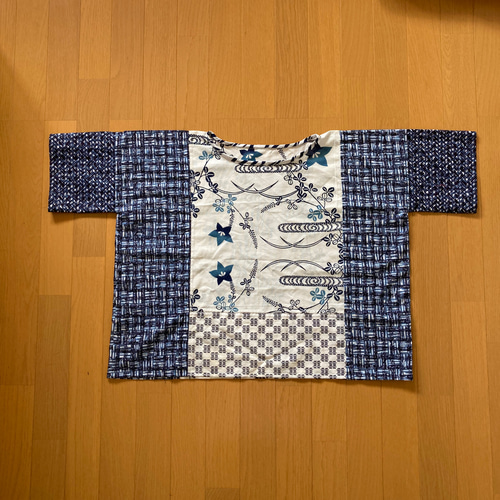 浴衣リメイク】桔梗のショート丈ブラウス・Tシャツ(パッチワーク 
