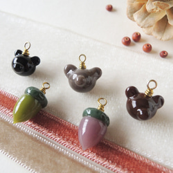 Bear Face&Acorn Charm＊Classic set＊くまさんとどんぐり・ランプワークガラスビーズチャーム 3枚目の画像