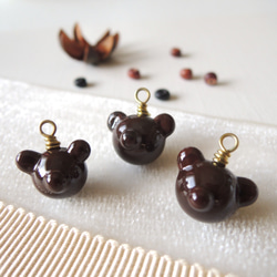 Bear Face Charm＊１PCS (col.ココア) テディベア ランプワークガラスビーズ チャーム 1枚目の画像