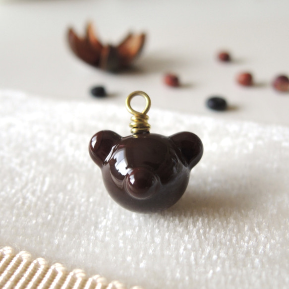 Bear Face Charm＊１PCS (col.ココア) テディベア ランプワークガラスビーズ チャーム 2枚目の画像