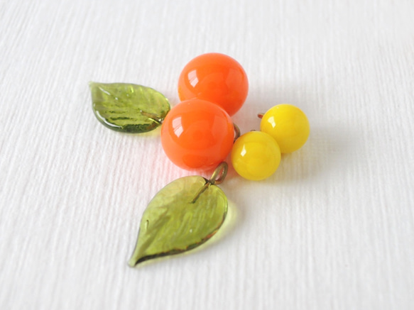 Tutti-Frutti Bead set (タンジェリン、シトロン、オリーブ)ランプワークピン付きガラスビーズ 2枚目の画像