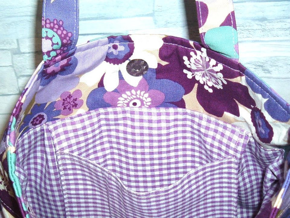 北欧花柄　グラニーバッグ　濃淡紫　肩がけ　 7枚目の画像