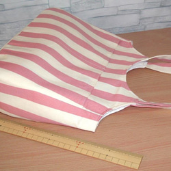ピンクのストライプ　エコトートバッグ　肩掛け 3枚目の画像