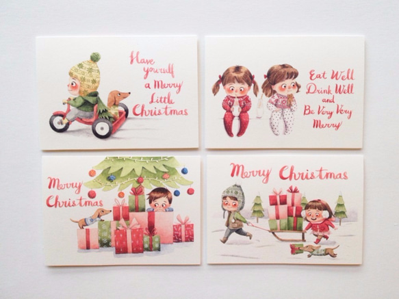 可愛水彩插畫聖誕卡片 - 4張一組 含信封, 聖誕節, 手作卡片 第2張的照片