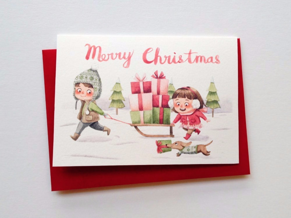 可愛水彩插畫聖誕卡片 - 4張一組 含信封, 聖誕節, 手作卡片 第8張的照片
