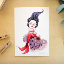 甜美人魚 水彩插畫明信片 套組 萬用卡 藝術畫卡 共3款 第5張的照片