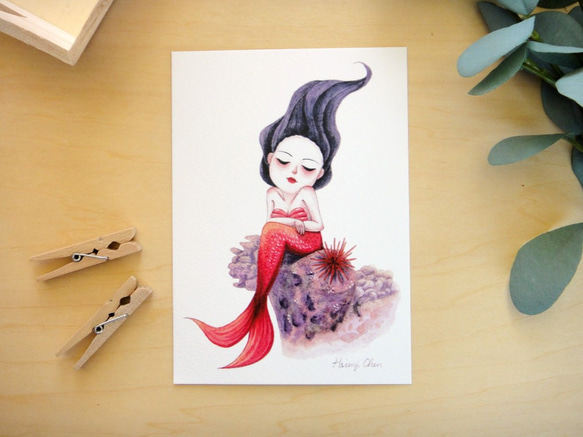 甜美人魚 水彩插畫明信片 套組 萬用卡 藝術畫卡 共3款 第5張的照片