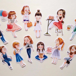女の子の毎日の水彩イラストステッカーセット - ステッカーパックPDAステッカーかわいいステッカー 2枚目の画像
