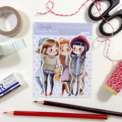 冬季女孩 水彩插畫貼紙組 - 貼紙包 手帳貼紙 可愛貼紙 第2張的照片