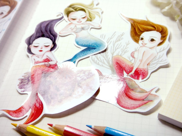 甜美人魚 水彩插畫貼紙組 - 貼紙包 手帳貼紙 可愛貼紙 第4張的照片