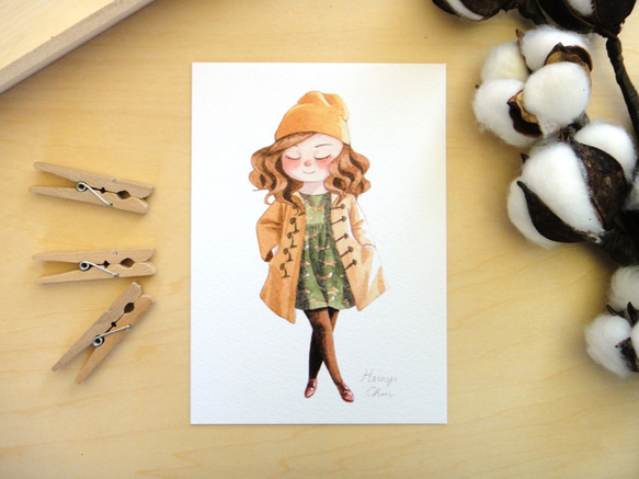 冬季女孩 水彩插畫明信片 套組 萬用卡 藝術畫卡 共6款 第9張的照片