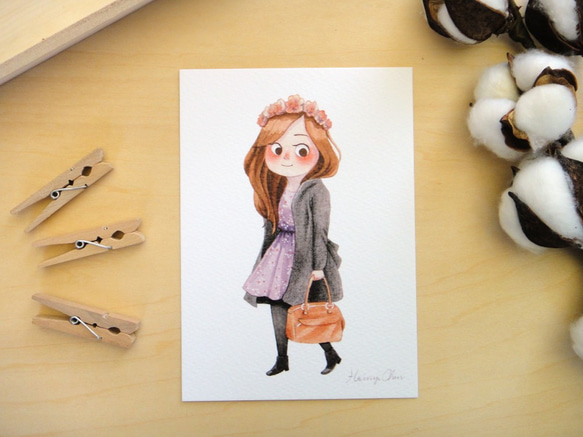 冬季女孩 水彩插畫明信片 套組 萬用卡 藝術畫卡 共6款 第10張的照片