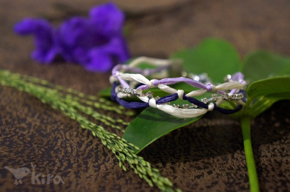【kira‧珠寶盒裡的花】 紫色 手工優雅水鑽編織手鍊 第2張的照片