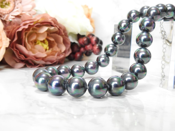 【本物・真珠】南国・ブラックパールの大粒ネックレス 2枚目の画像