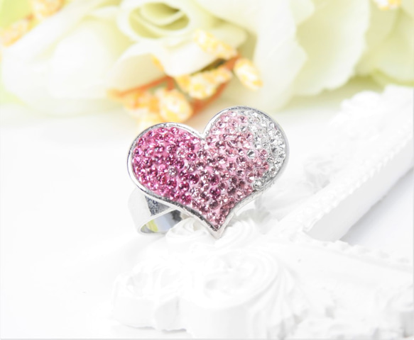 ●美品〇スワロフスキー　フラワーハート　ピンク 9 極上品/スワロフスキー 十字架 マルチカラー ピンクカラー ハートモチーフ