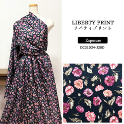 リバティ【タナローン】生地　エクスポージャー　濃地ピンク花（30cm単位）　布　綿　コットン　LIBERTY 2枚目の画像