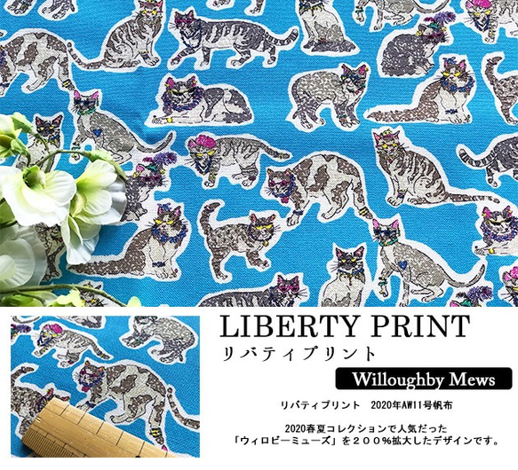 リバティ 【11号帆布】 ウィロビーミューズ（30cm単位） 生地　布　綿　ファブリック　通園バッグ　レッスンバッグ 2枚目の画像